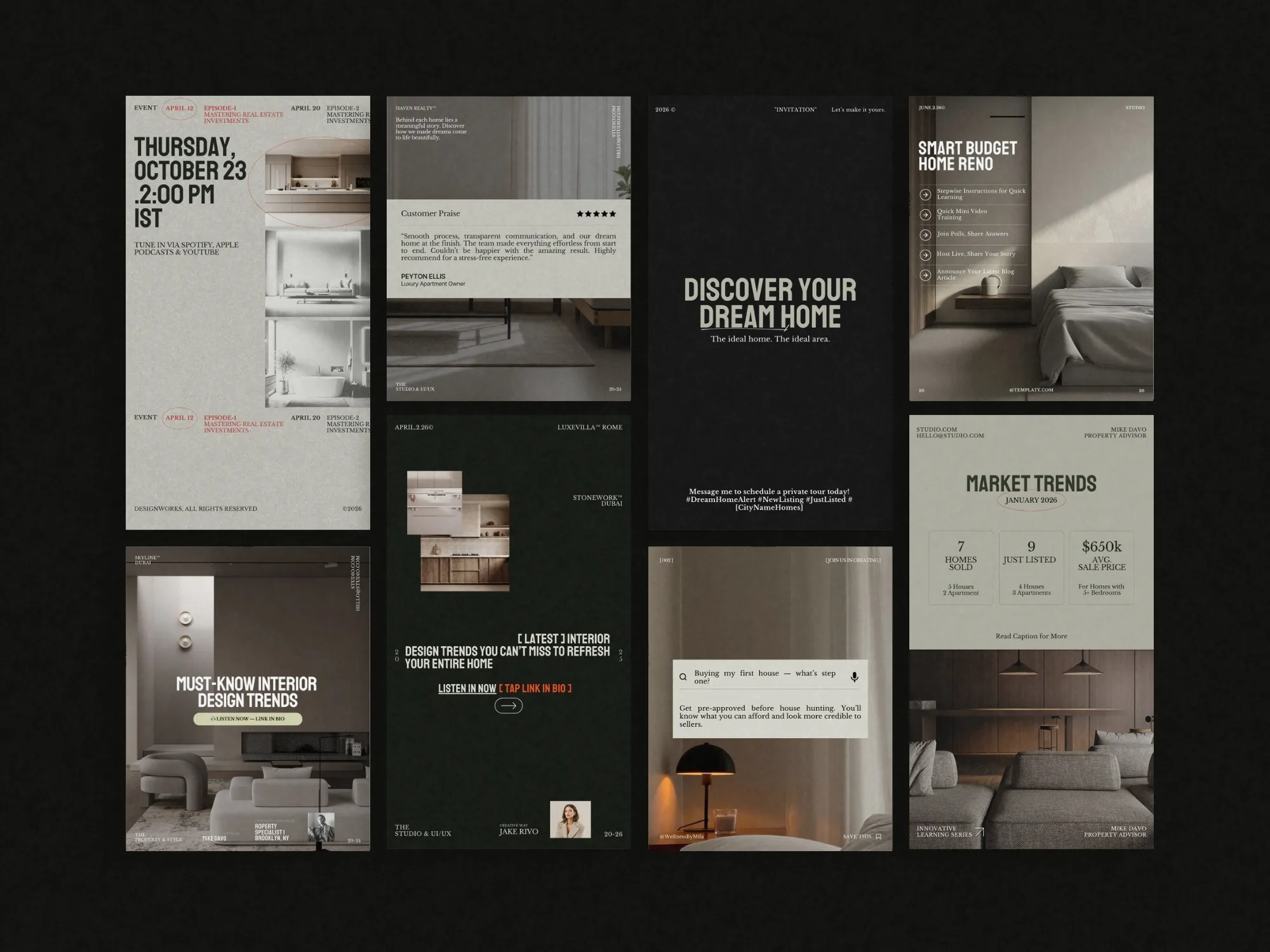 Versatile post and story templates in the real estate Canva bundle, optimized for Instagram, ensuring streamlined creation of dynamic realtor marketing visuals.