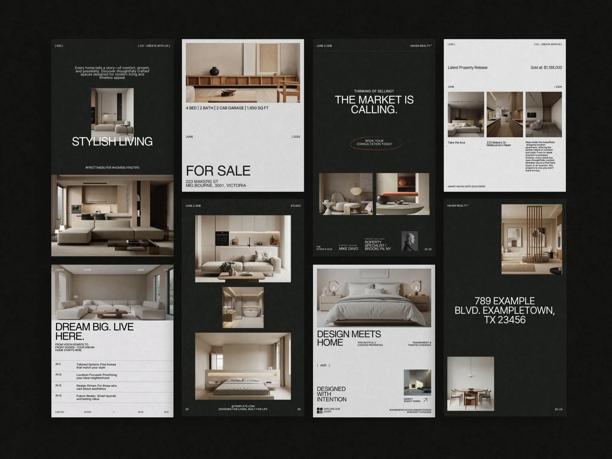 Chic Canva templates in 1080x1350 PX, designed for real estate agents to elevate their social media brand presence and attract clients effectively.