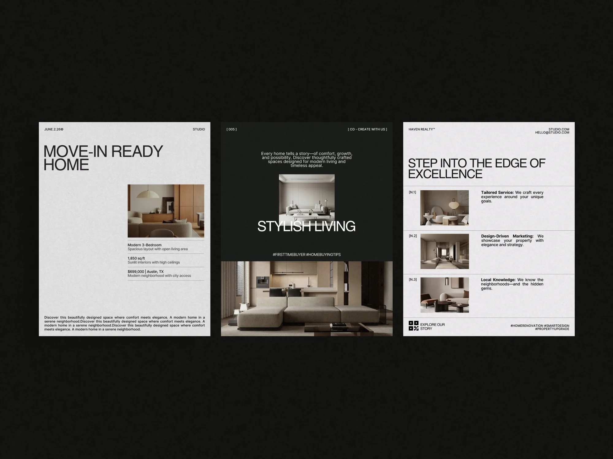 Engaging post templates for realtors, streamlined for quick edits on Canva, enabling fast creation of marketing content for listings.