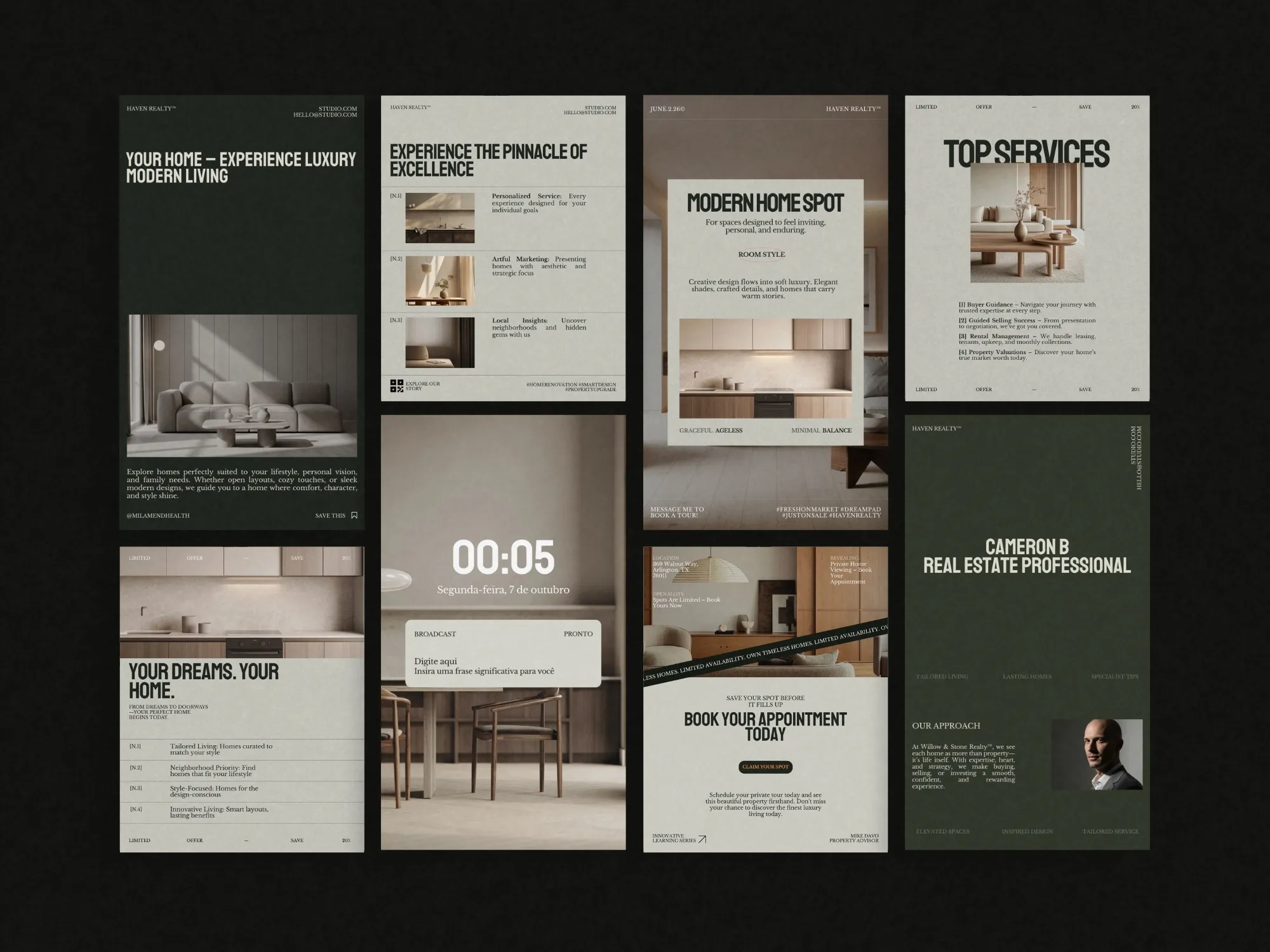 Elegant Instagram story layout in 1080x1920 PX, part of a comprehensive Canva realtor kit for effective property marketing on social media.