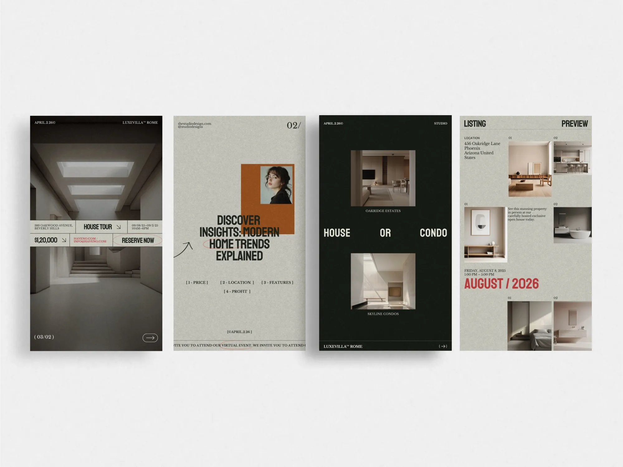 Stylish and professional Instagram story templates ideal for housing agencies, helping to effectively convey real estate messages through eye-catching visuals.