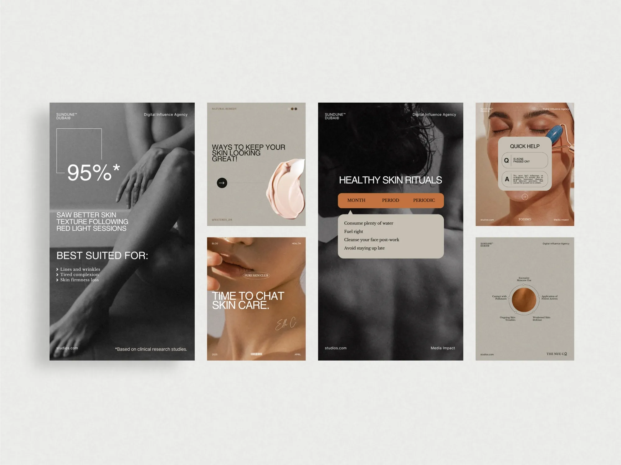 Modern Canva templates for skincare posts, perfect for promoting offers and routines, presented in professional layouts for brands.