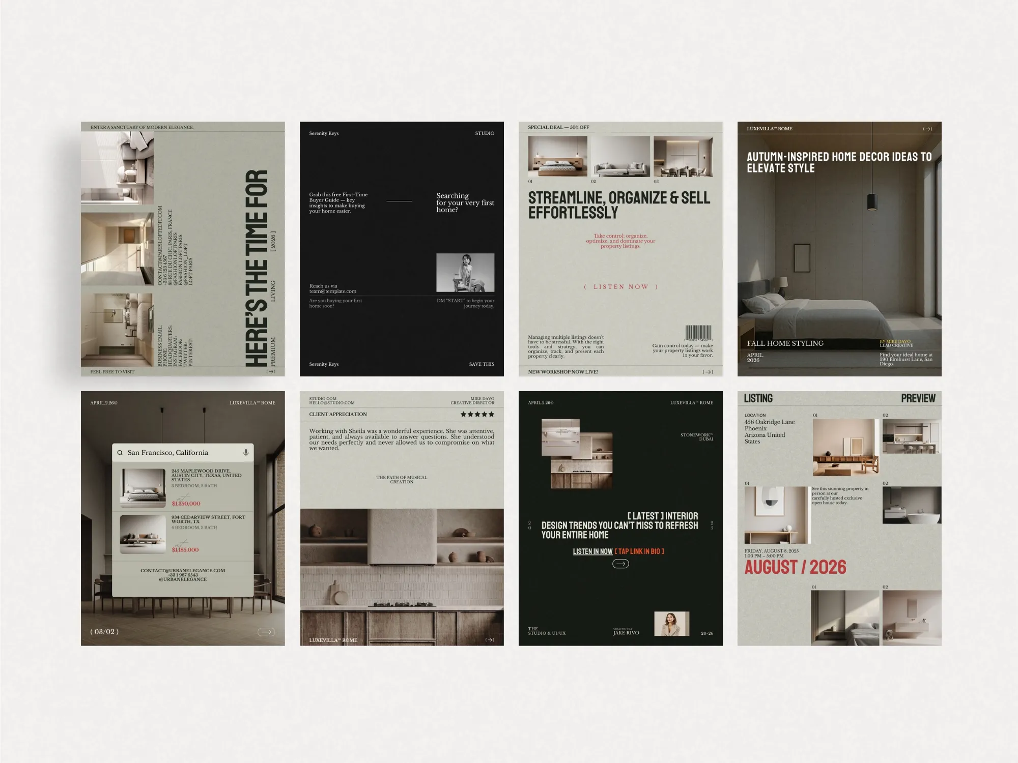 Elegant customizable Instagram posts for real estate professionals, seamlessly integrates property images and details using Canva templates.