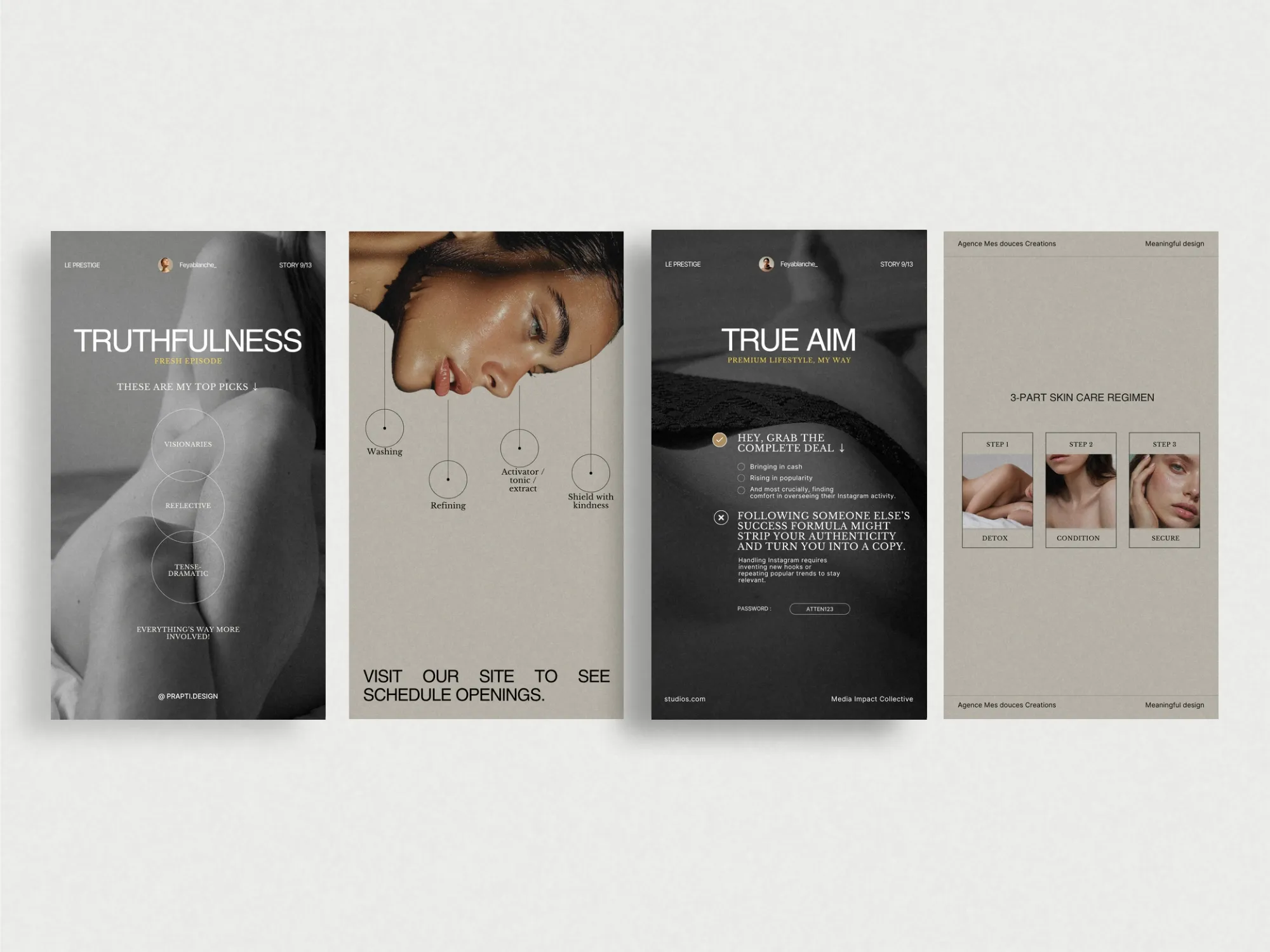 Cohesive design layouts for Skincare Instagram stories, perfect for cosmetic sellers to streamline brand content creation on social media effortlessly.