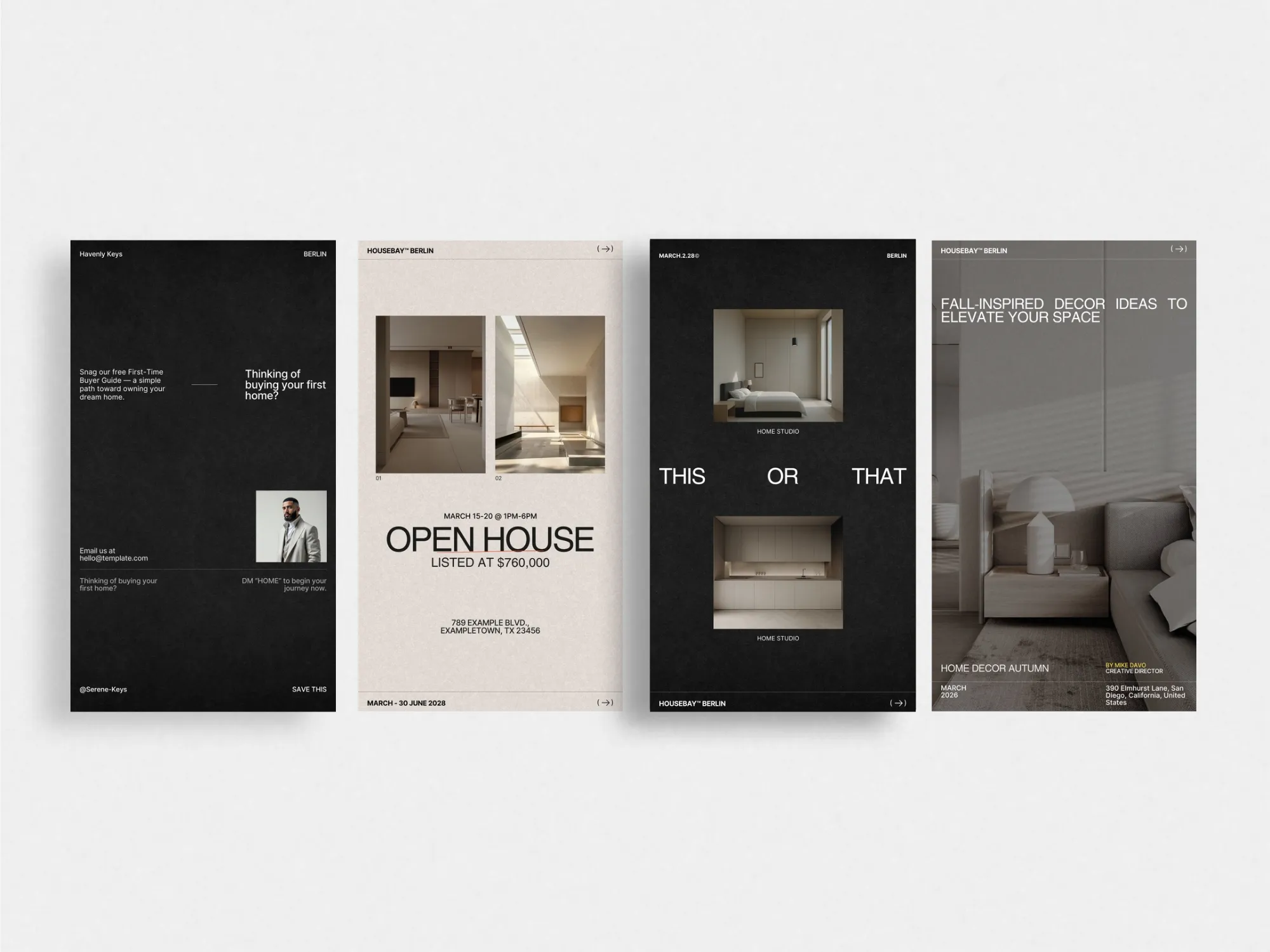 Versatile Canva templates for real estate Instagram stories, crafted to showcase price drops and market news in a captivating layout.