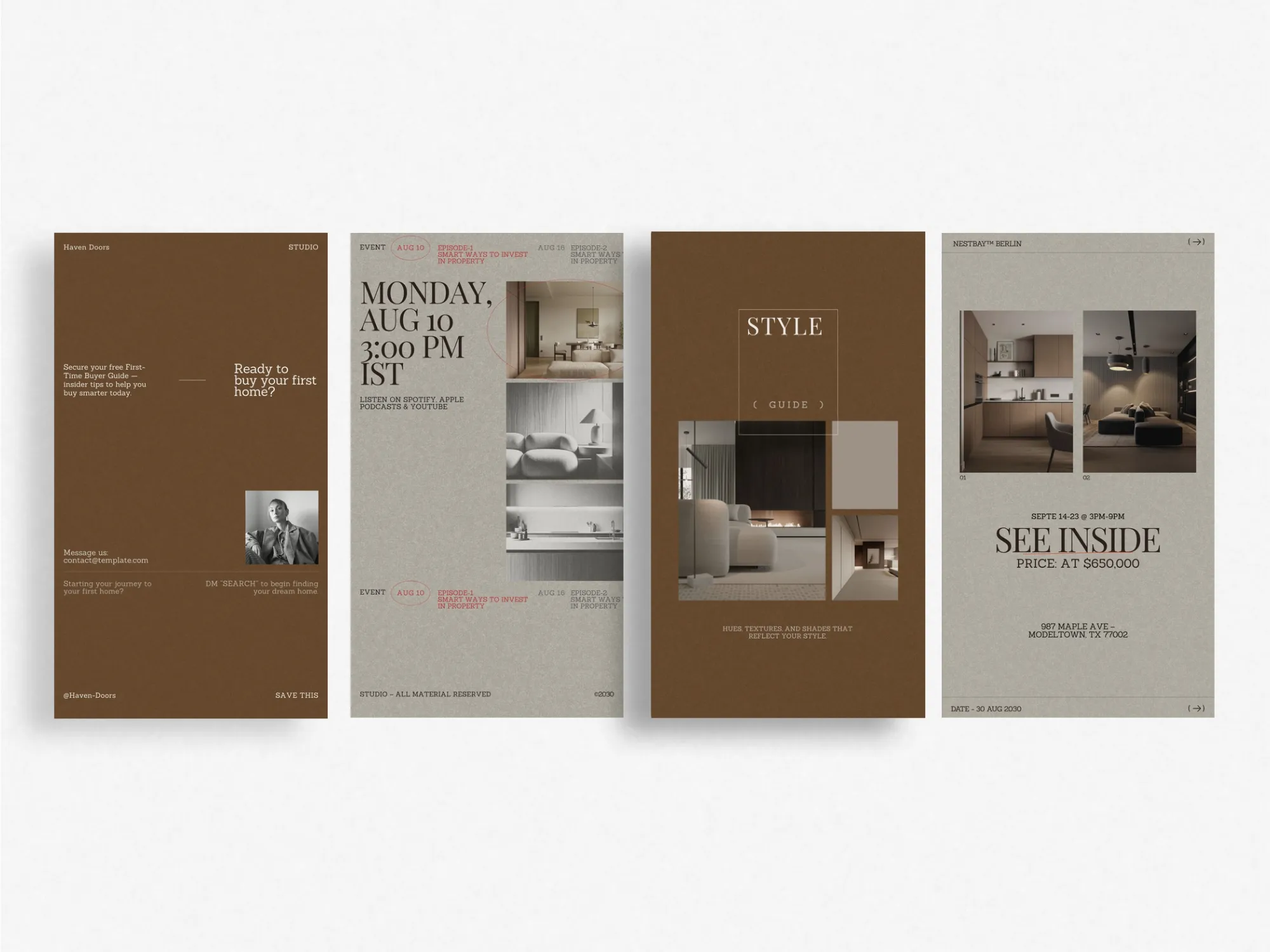 Digital download of real estate Instagram templates designed for property consultants, focused on professional aesthetic and impactful visuals.