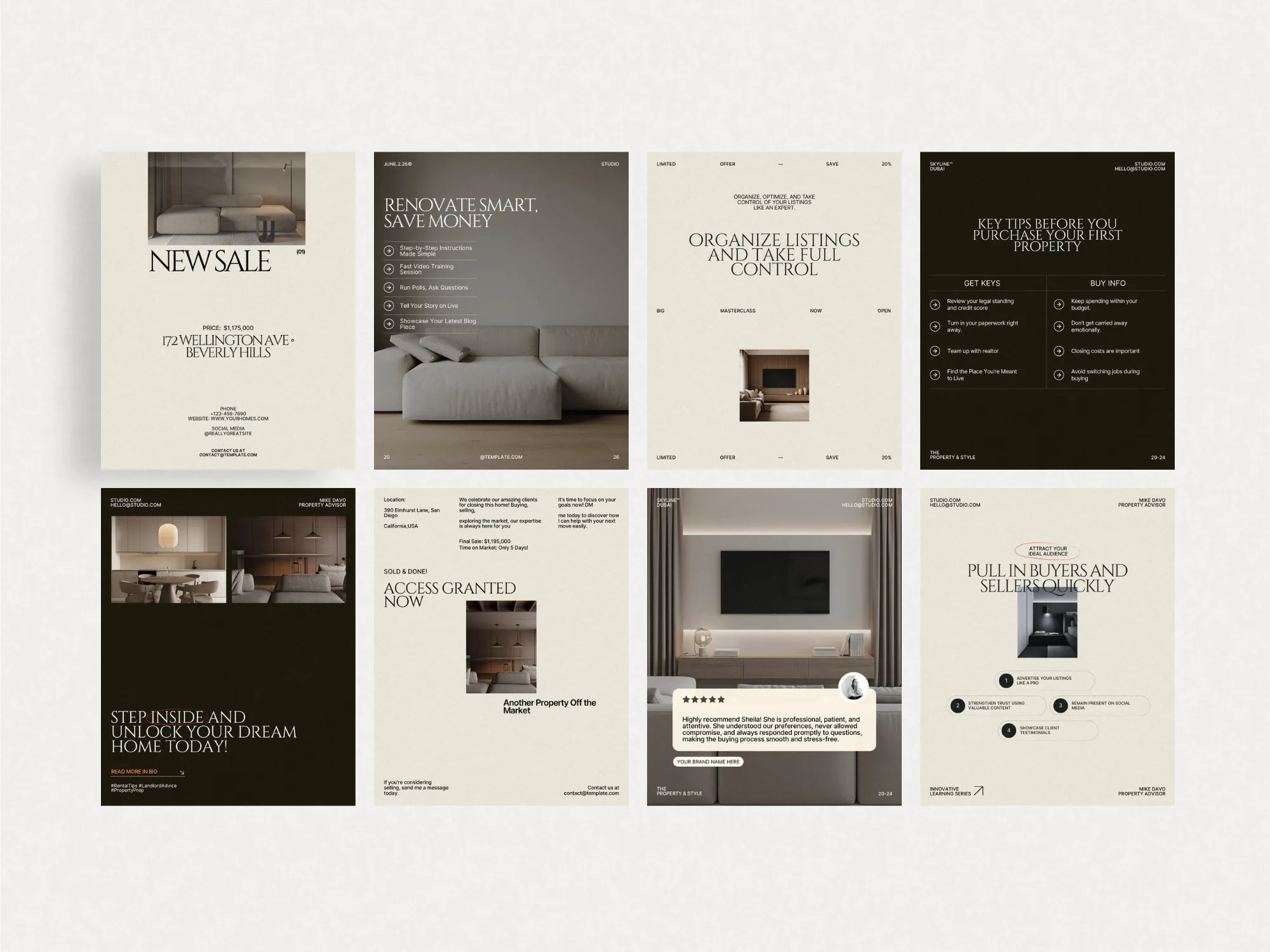 Beautifully crafted real estate Instagram post templates, available for digital download, helping brokers create effective marketing visuals on Canva.