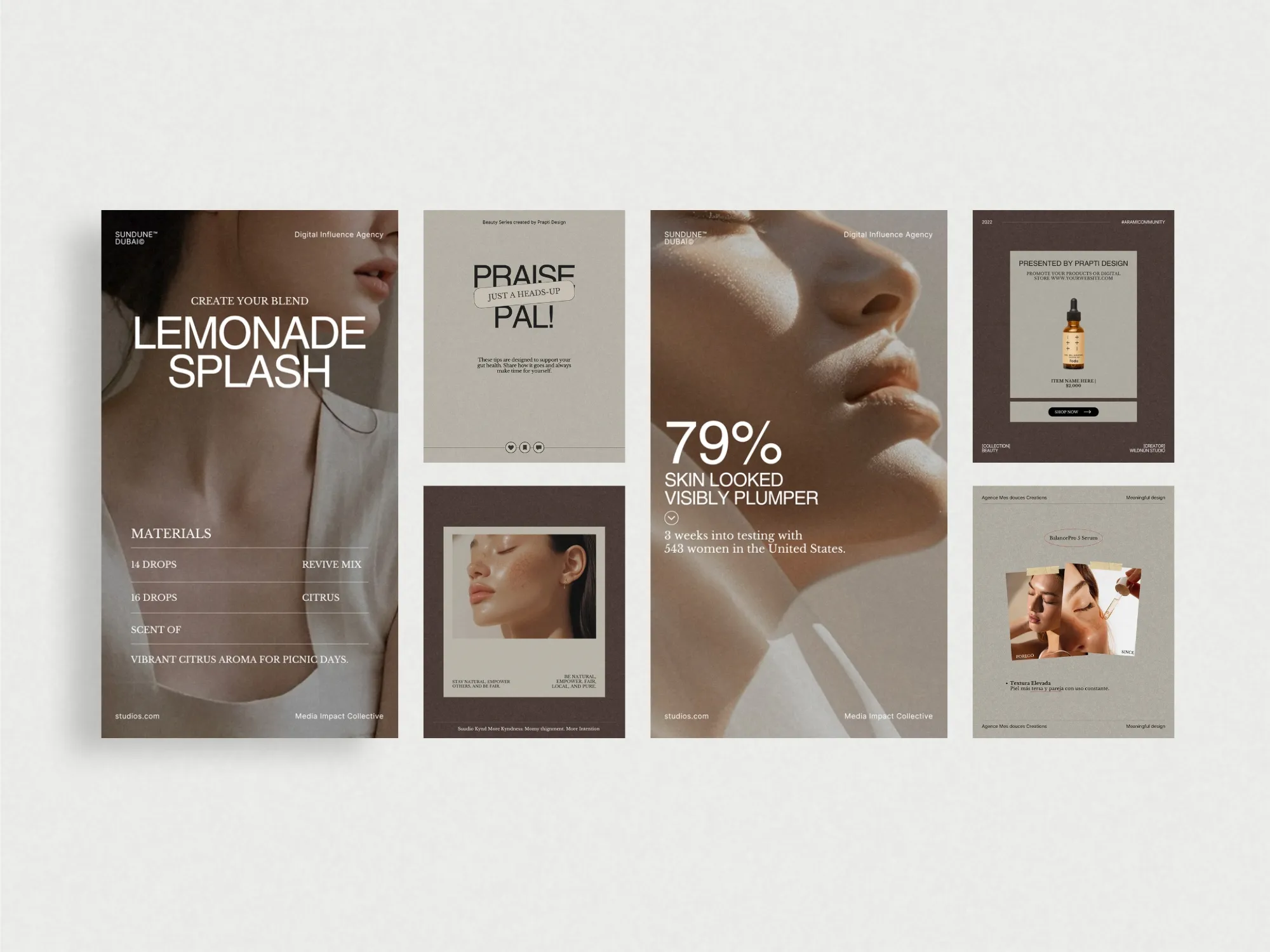 Engaging post and story templates aimed at skincare professionals, providing substantial flexibility to save time while enhancing social media impact.