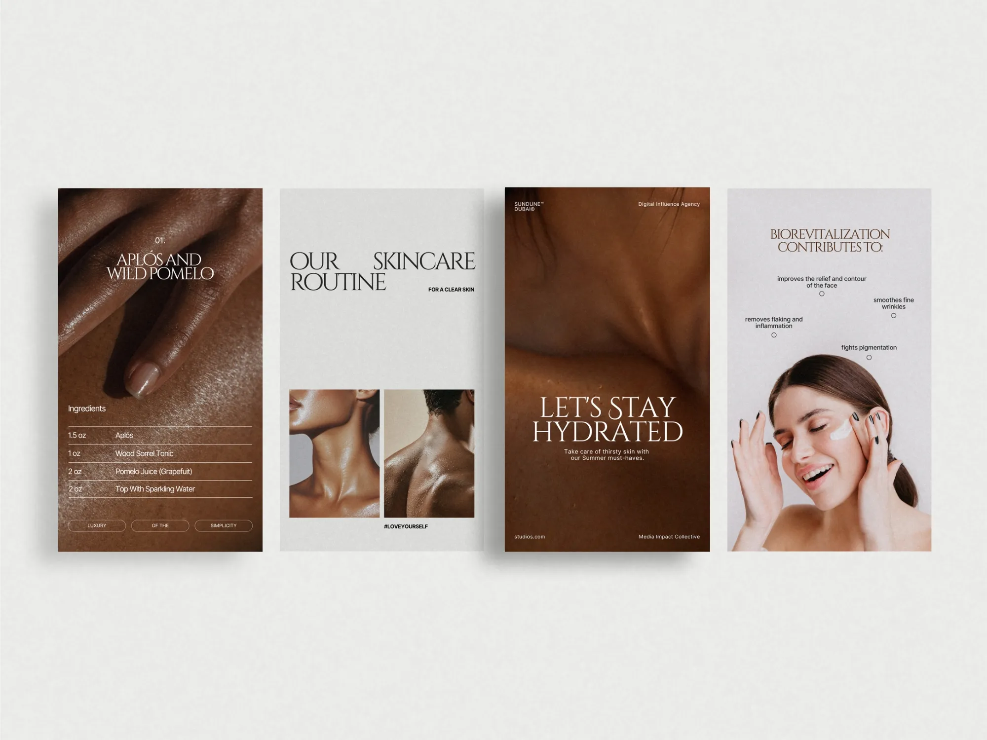 Modern and sophisticated beauty Instagram Canva pack, featuring layouts for self-care education and product promotion in a visually appealing format.