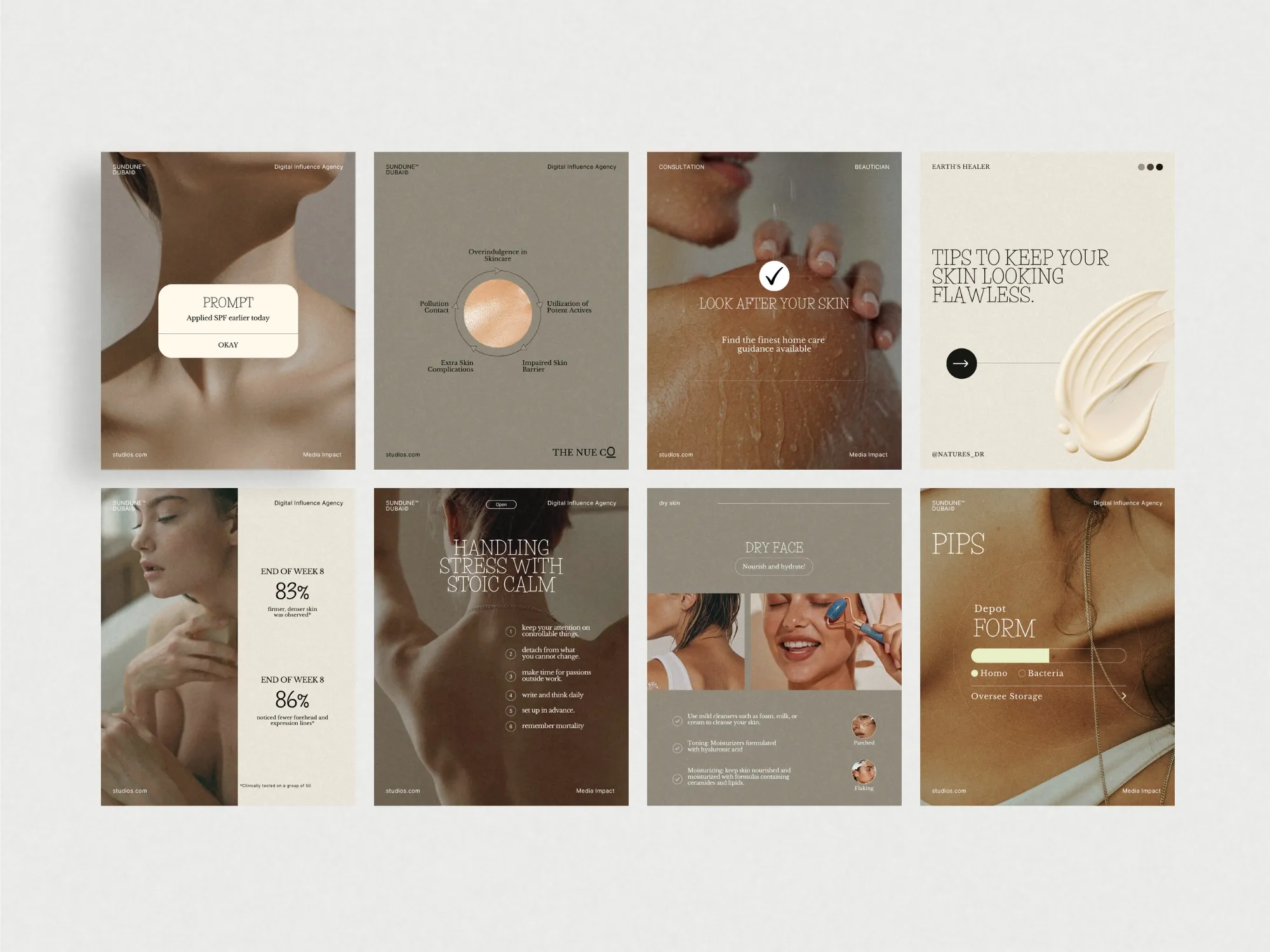 Visually appealing skincare Instagram templates crafted for Canva help beauty businesses showcase their offerings with a professional touch.