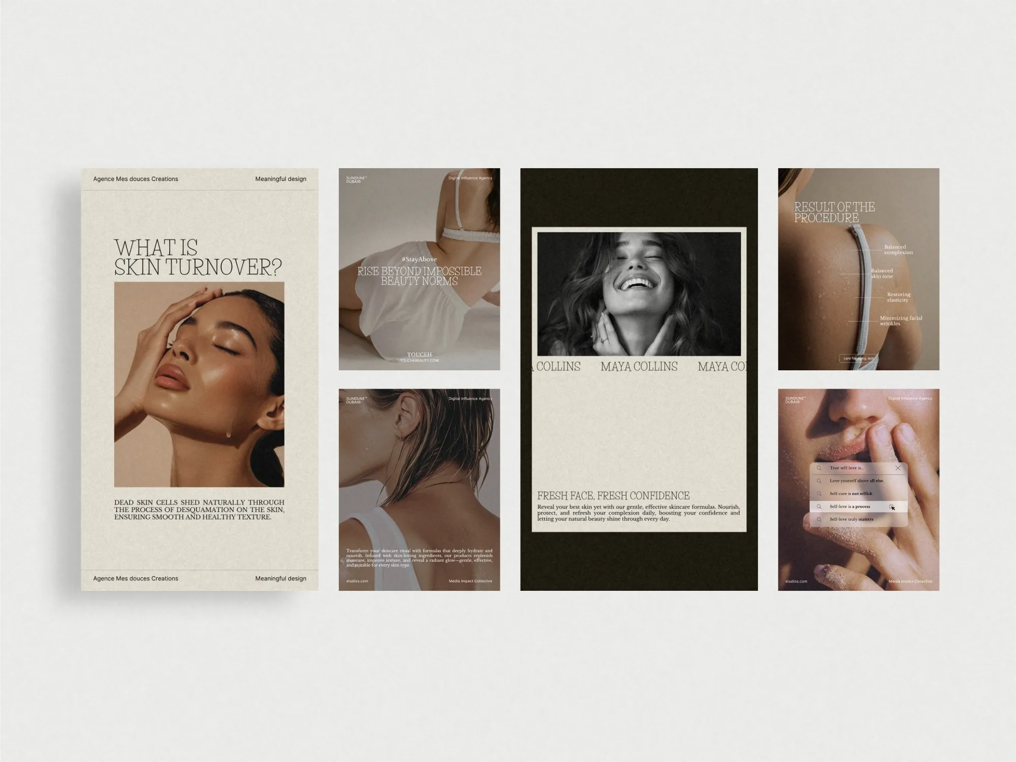 Engaging Instagram post templates tailored for wellness and skincare businesses, designed to captivate audiences with refined aesthetics.