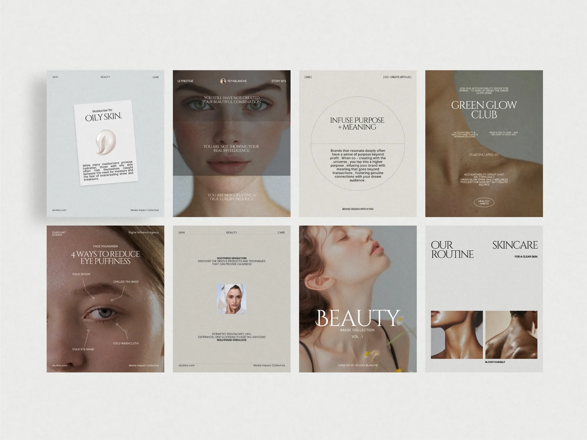 Attractive digital product featuring 105 skincare post templates, optimized for Canva to boost your social media strategy.