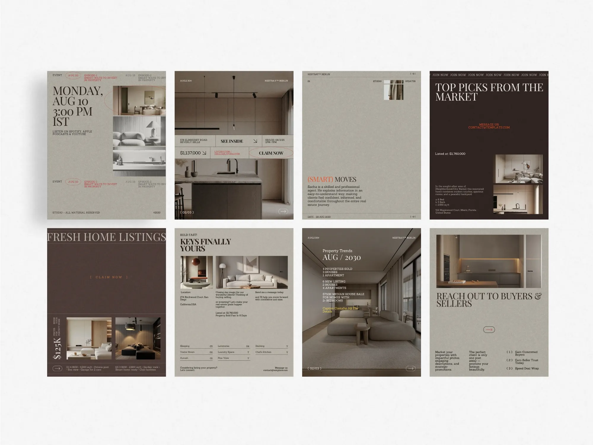 Editable Instagram post layouts for property developers, enhancing marketing efforts with professionally designed Canva templates in 1080x1350 PX.