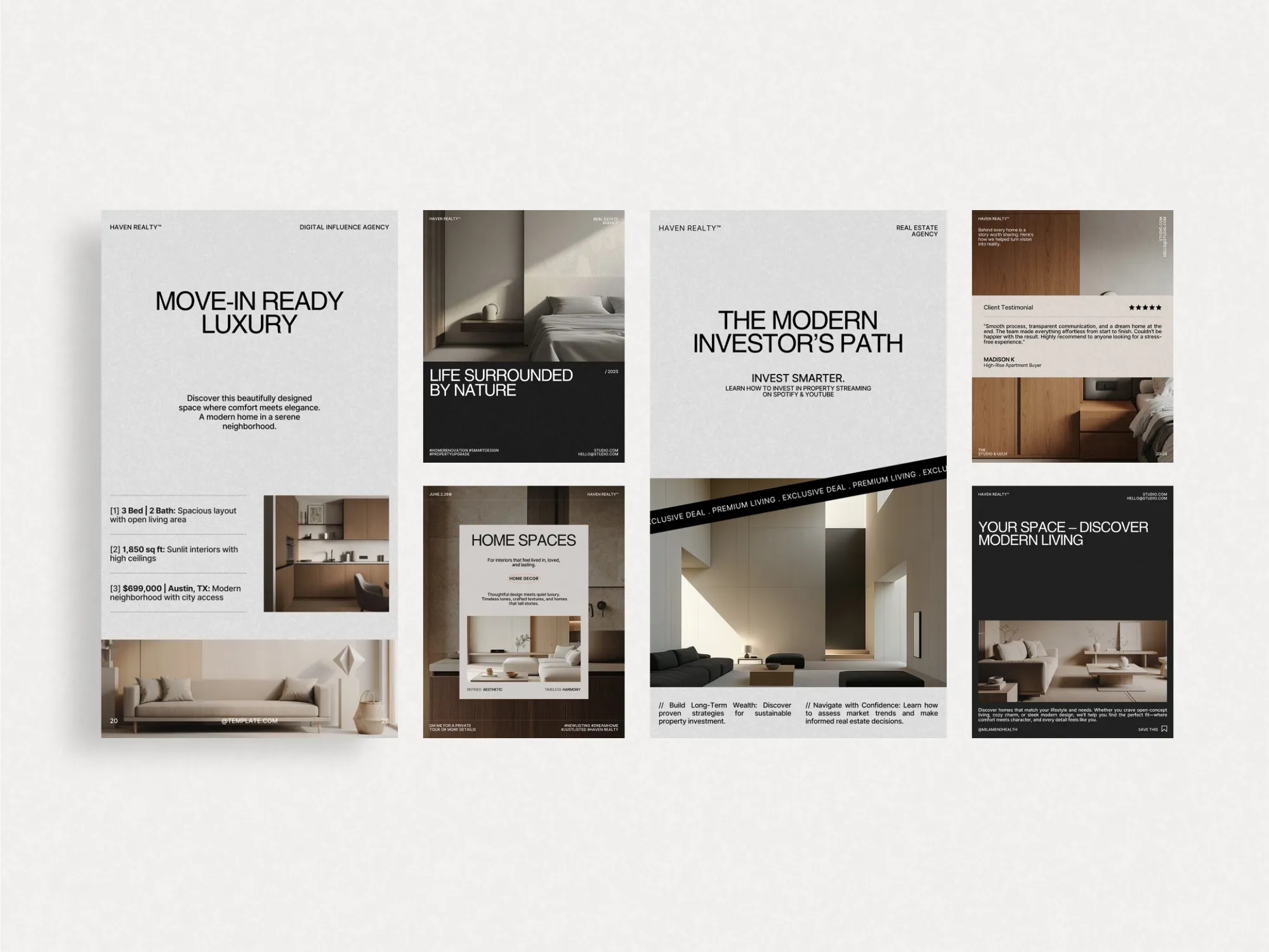 Engaging 80-template set for real estate posts that streamline branding, allowing professionals to present property content beautifully and effectively.