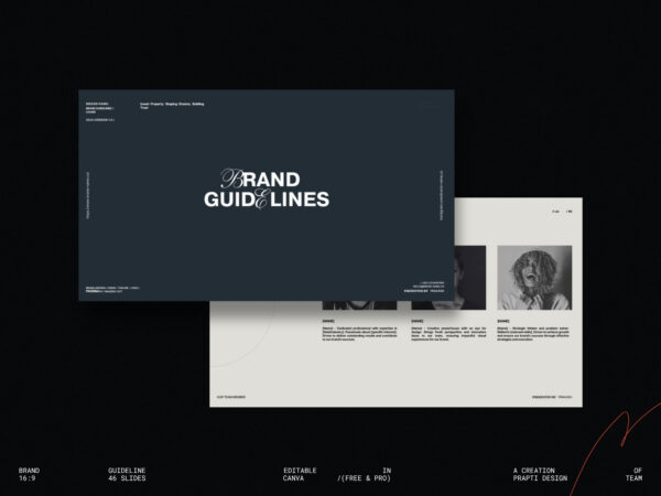 Showcase of 46 structured Canva brand guidelines presentation templates designed for professional visual consistency.