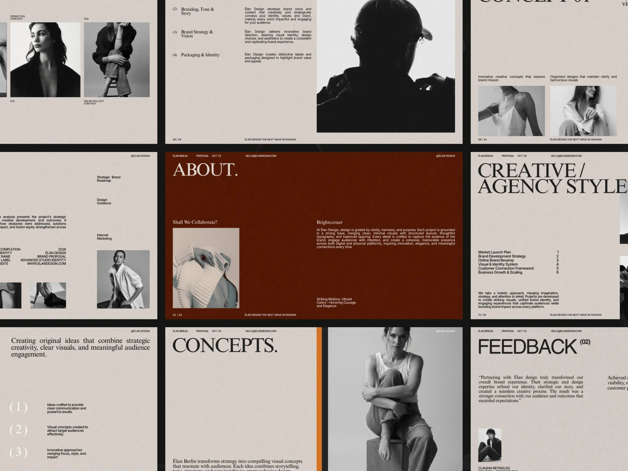 Modern business presentation slides featuring structured layouts, perfect for freelancers to deliver impactful brand proposals.