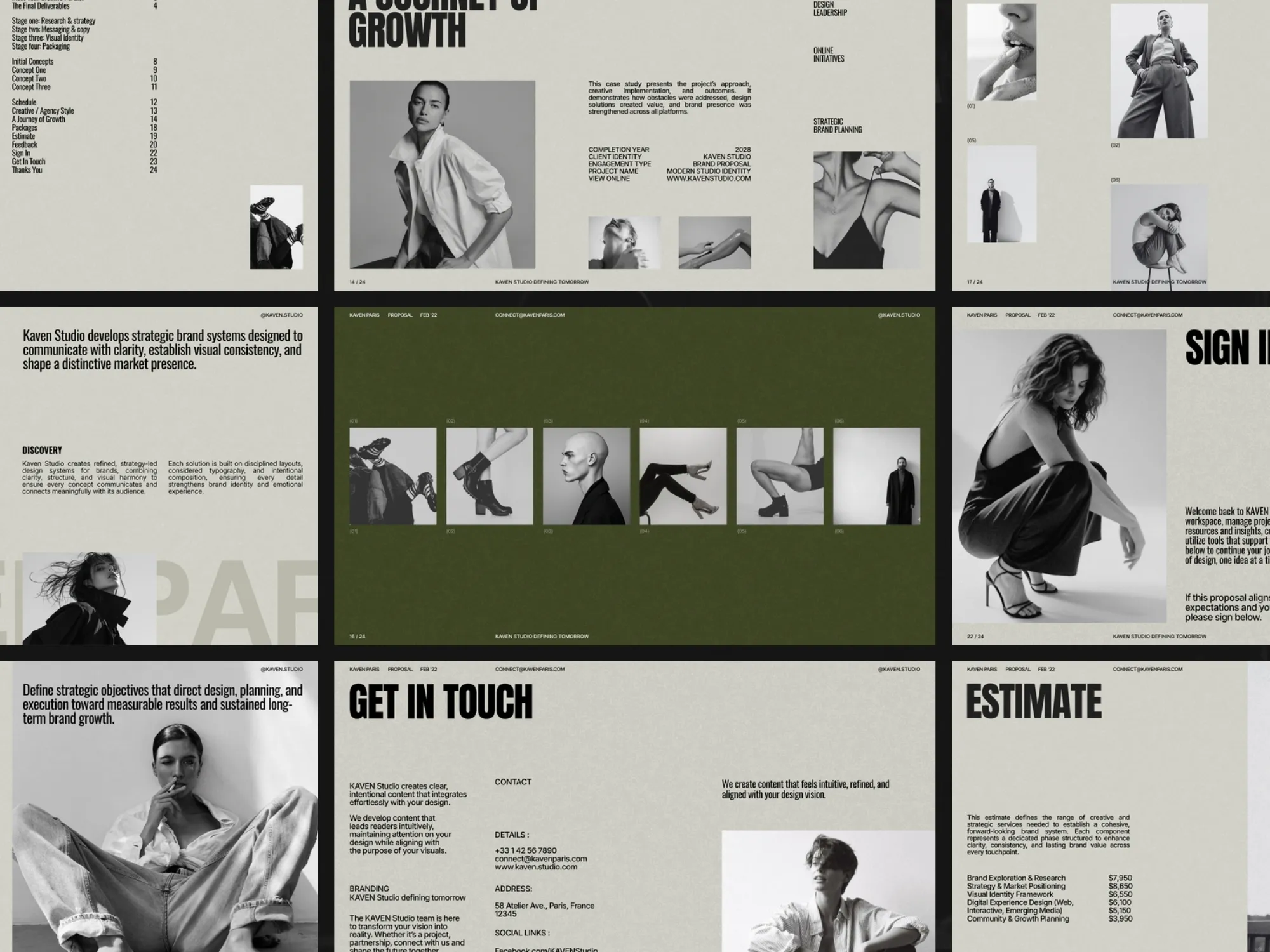 26 sophisticated slides showcasing branding strategies, perfect for startups and agencies in Canva format.