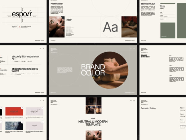 24 stylish Canva brand book slides designed to ensure visual consistency in branding, perfect for creative agencies and startups.