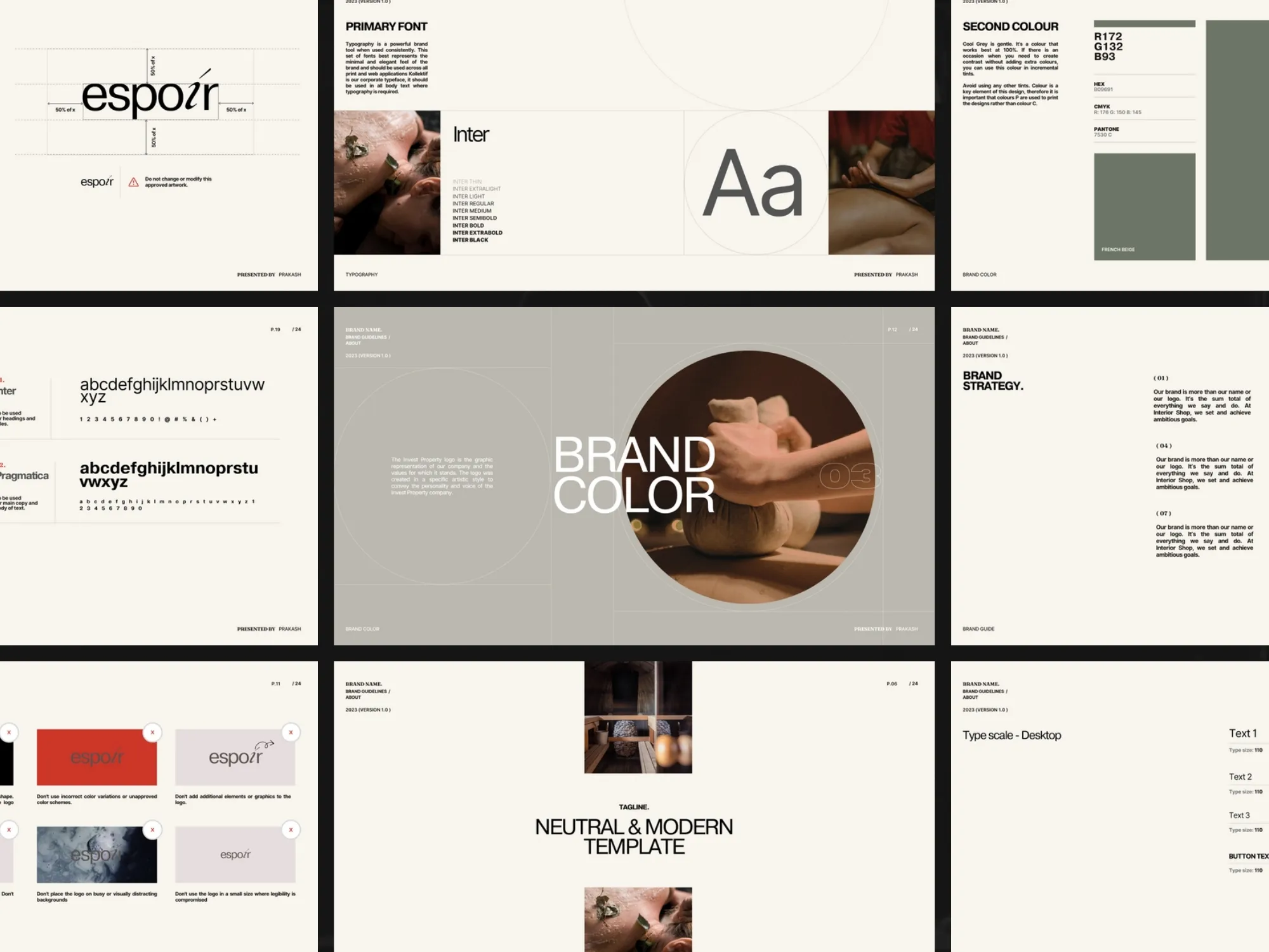 24 stylish Canva brand book slides designed to ensure visual consistency in branding, perfect for creative agencies and startups.