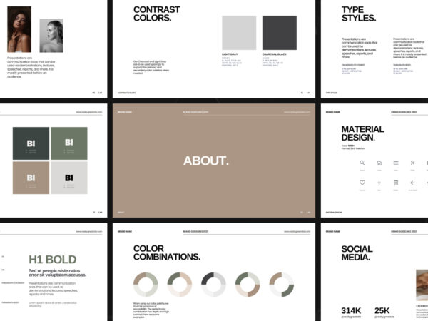 Visual identity deck layout in Canva format, designed for brand designers and startups to present structured brand guidelines effectively.