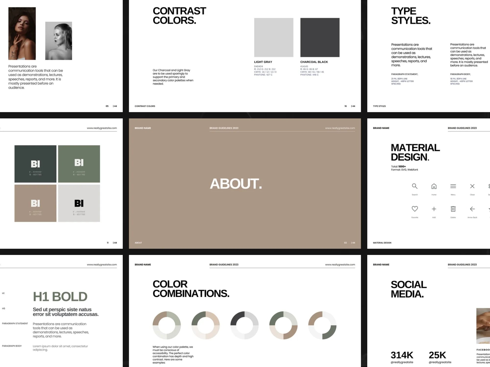 Visual identity deck layout in Canva format, designed for brand designers and startups to present structured brand guidelines effectively.