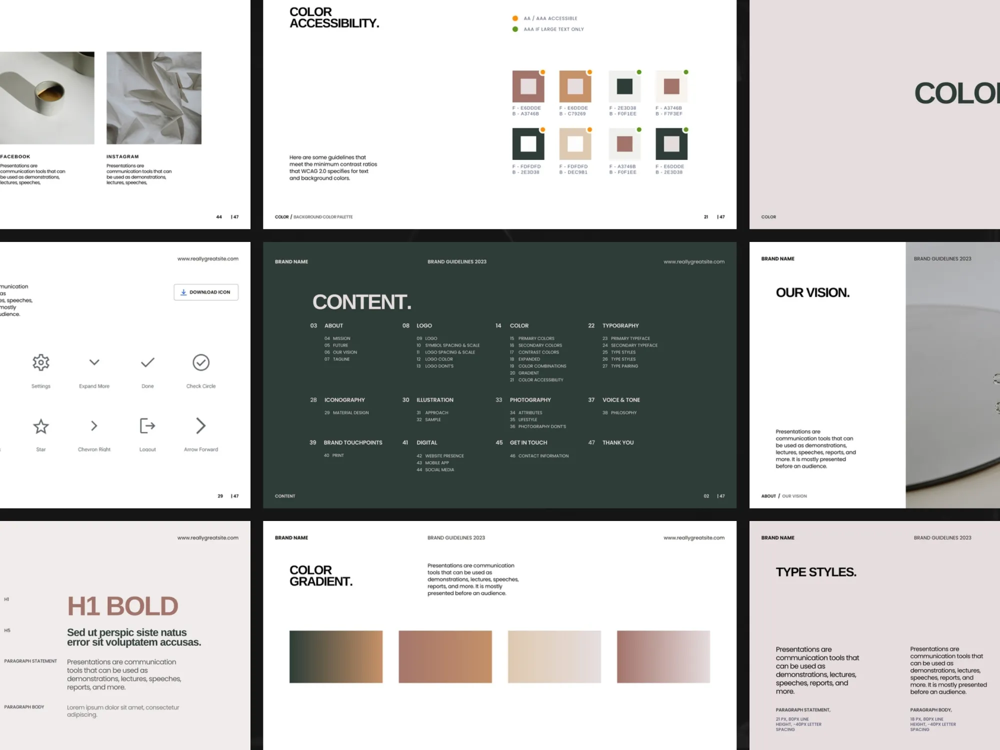 Elegant identity deck layout designed for brand designers to maintain cohesive visual standards using Canva templates.