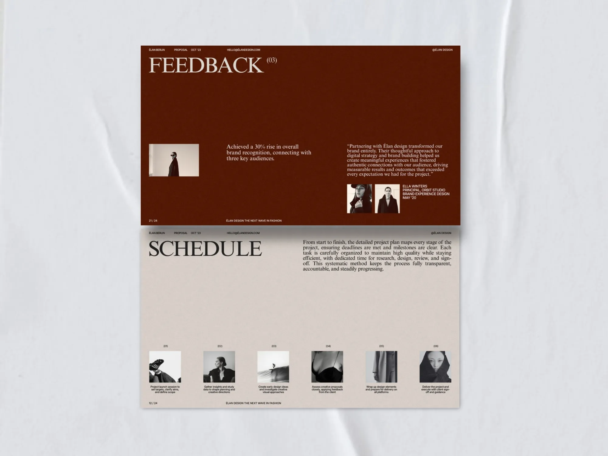 Elegant branding slides in 1920x1080 PX format designed for Canva, ideal for businesses creating polished proposals.