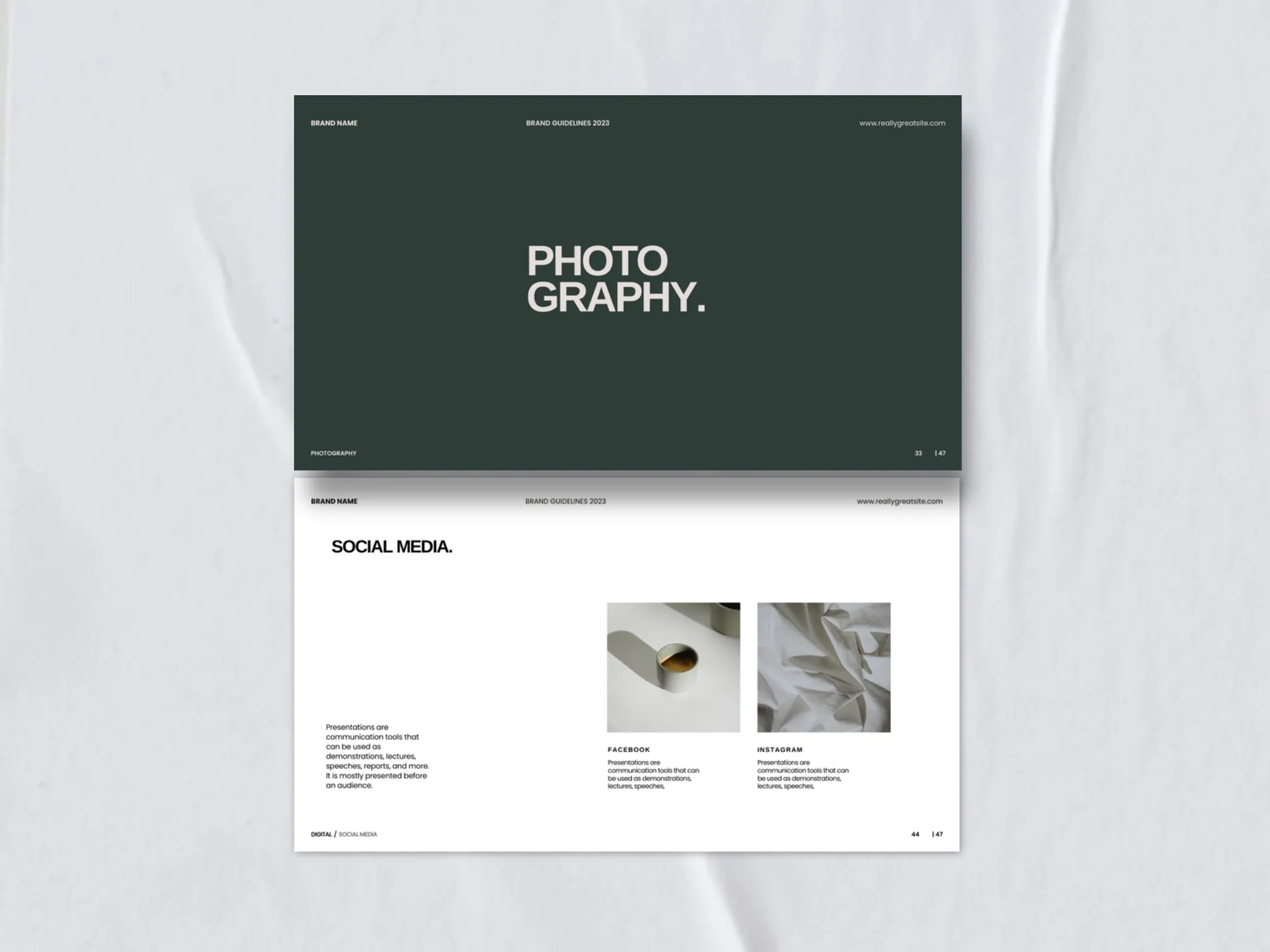 Professional 48-template set in 1920X1080 PX for creating effective brand guidelines, ensuring streamlined visual consistency.