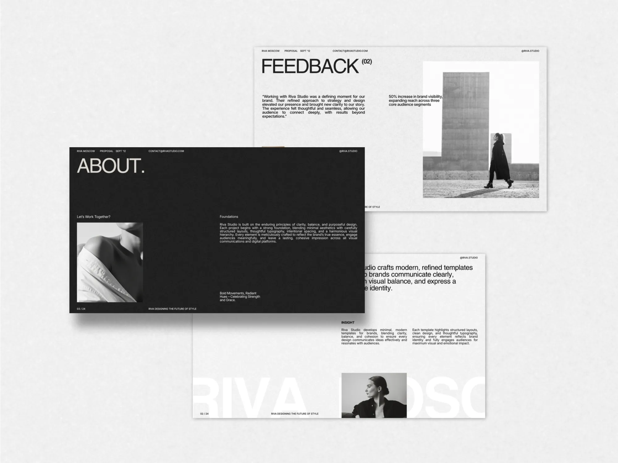 Creative and professionally designed brand proposal templates in Canva, providing clear, modern slide layouts for freelancers and agencies.
