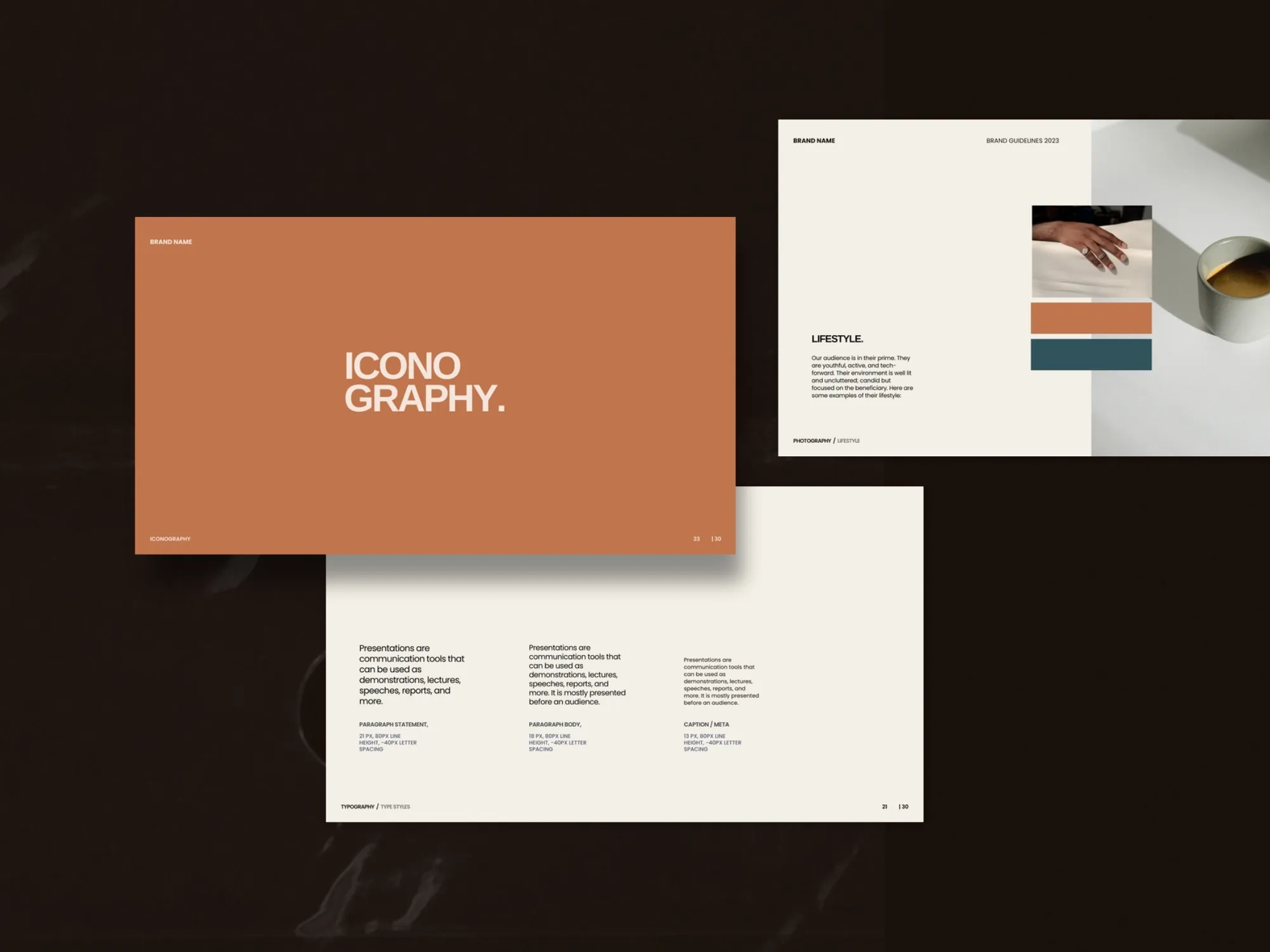 Visually striking Canva brand book slides that aid in maintaining identity clarity, perfect for any business or marketing strategy.