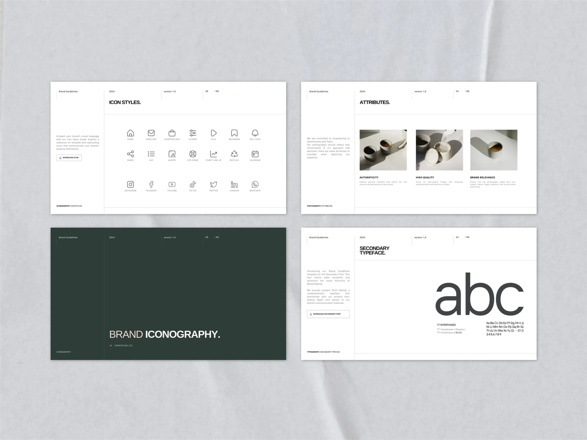Versatile brand guidelines presentation template compatible with Canva, crafted for effective visual communication.