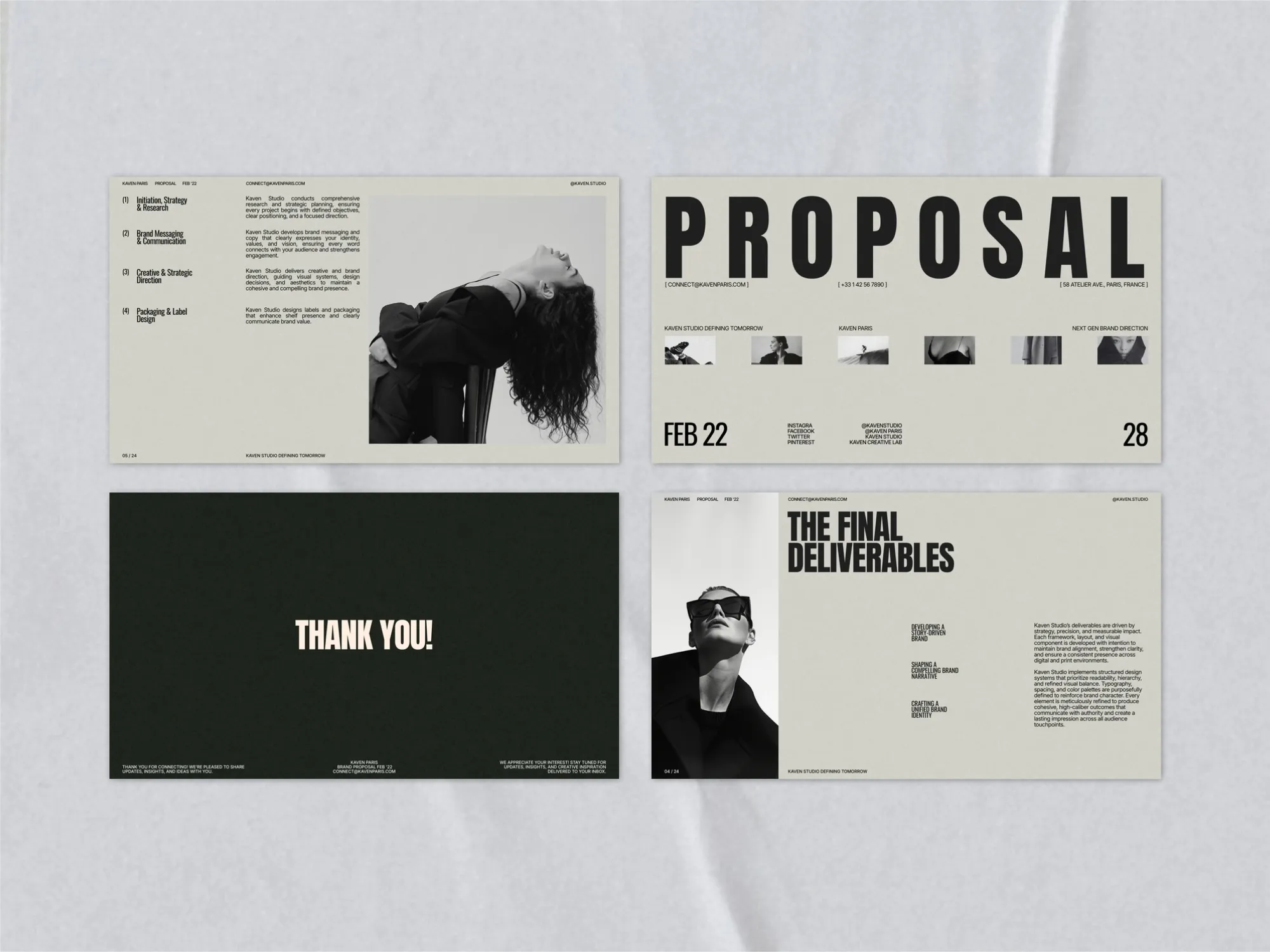 Professional presentation templates with clean structures, perfect for showcasing brand proposals in a business context.