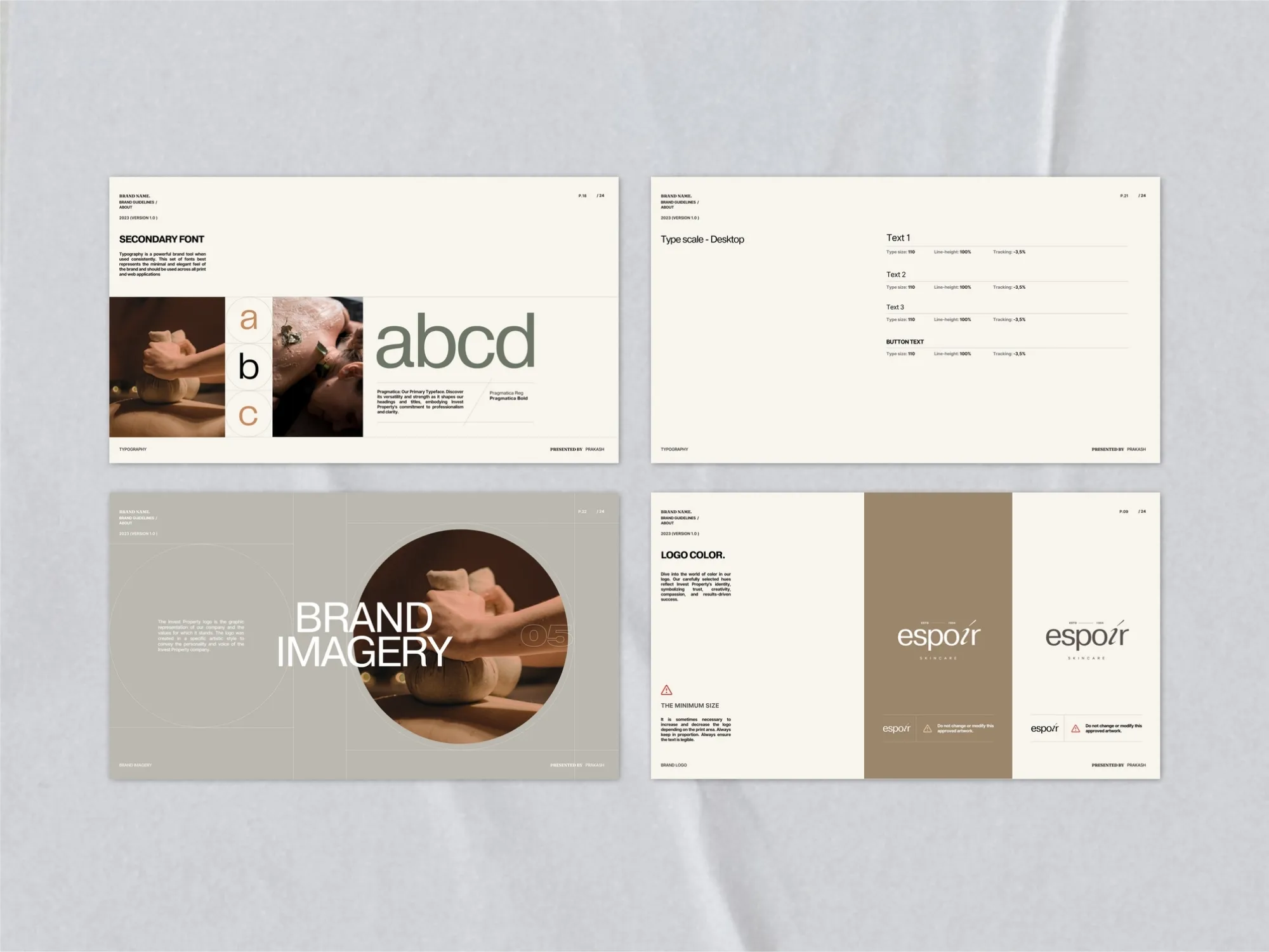 Visual representation of a structured identity deck layout in Canva, assisting brands in establishing consistent visual and voice guidelines.