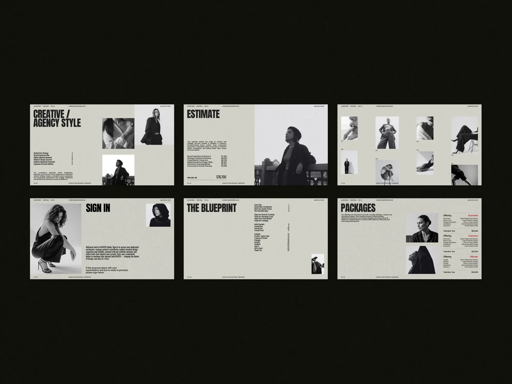 Elegant branding slides designed to help freelancers and agencies present compelling proposals using Canva.