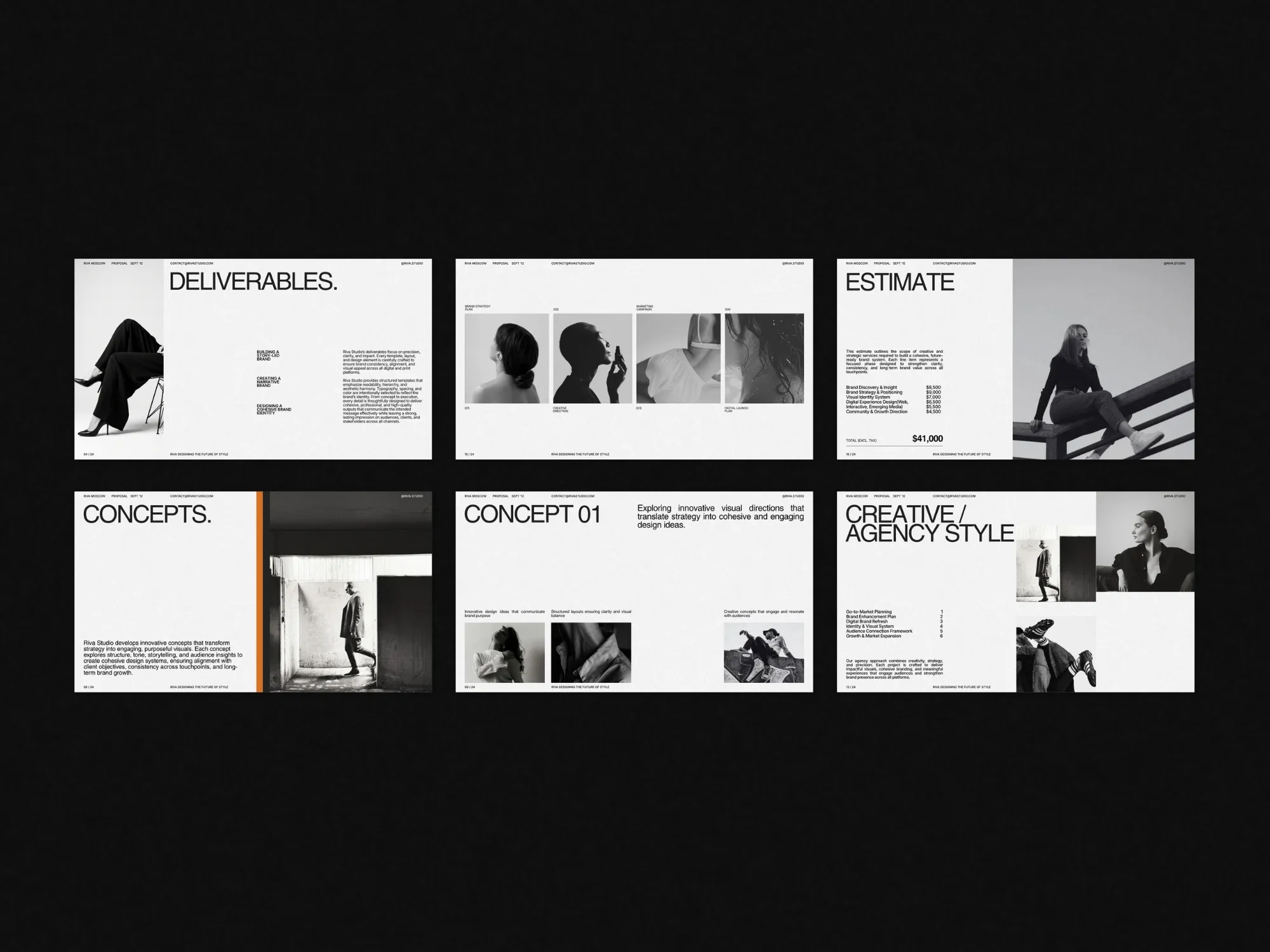 Aesthetic brand proposal slide designs in 1920X1080 PX, perfect for delivering professional and engaging business presentations on Canva.