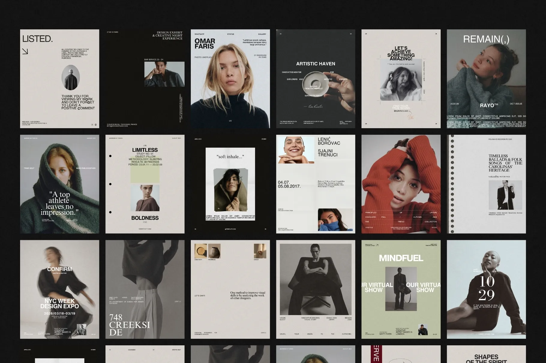 RAYO Instagram Posts Kit showing a collection of modern and editable Canva Instagram post templates.