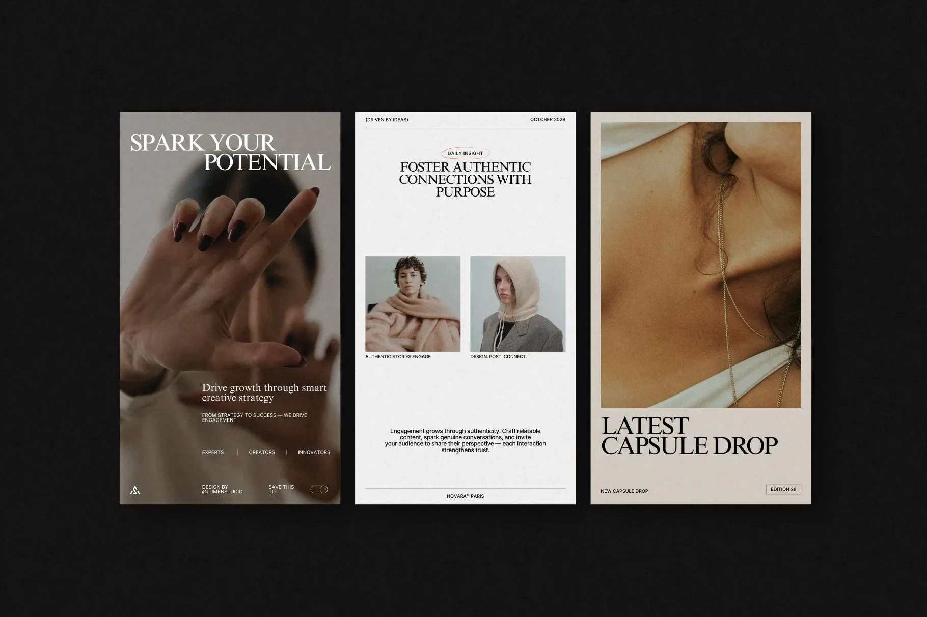 ZUNO Instagram Posts & Stories Kit showcasing modern layouts for promotions, product content, fashion, announcements, and branded social media posts.