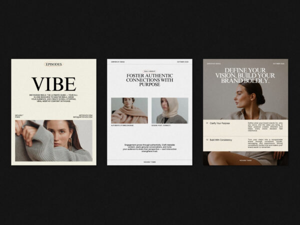 Home 14 ZUNO Instagram Posts Kit showcasing modern post templates for fashion, lifestyle, promotional content, and brand communication.