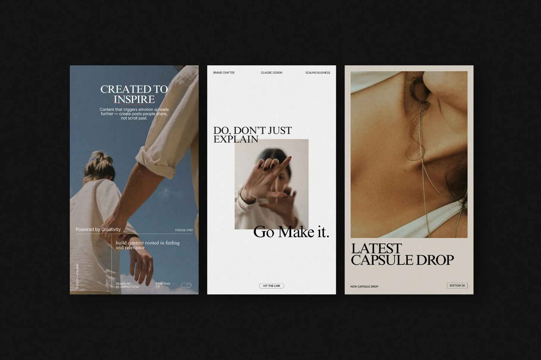 ZUNO Instagram Stories Kit showcasing modern Story templates for product promotions, fashion content, announcements, and branded Instagram communication.