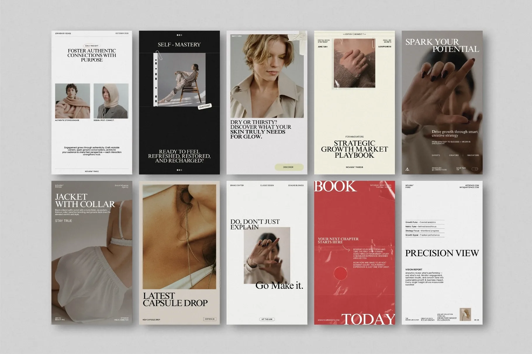 ZUNO Instagram Stories Kit featuring multiple editable Story layouts for product showcases, lifestyle content, promotions, and Instagram branding.
