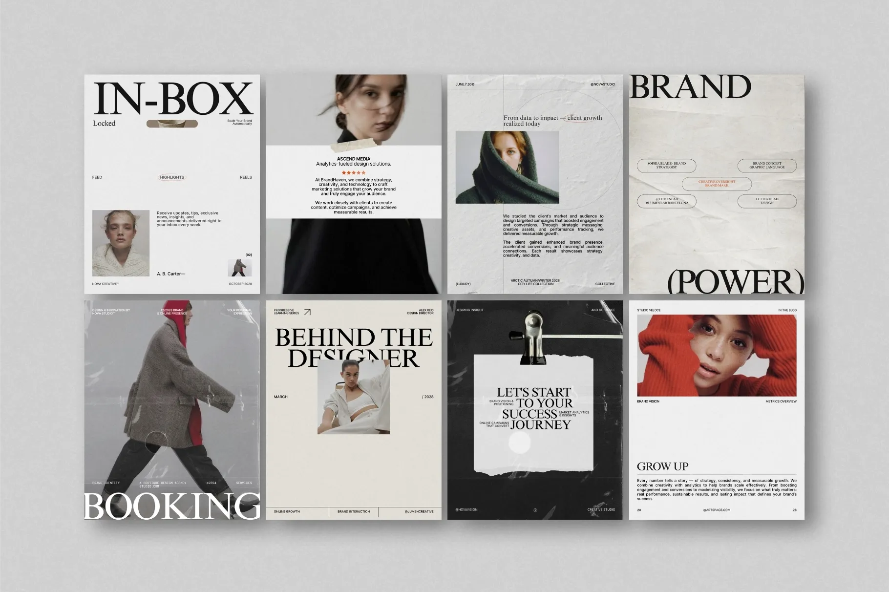 ZUNO Instagram Posts & Stories Kit featuring multiple editable layouts for brand messaging, promotions, bookings, product content, and Instagram marketing.