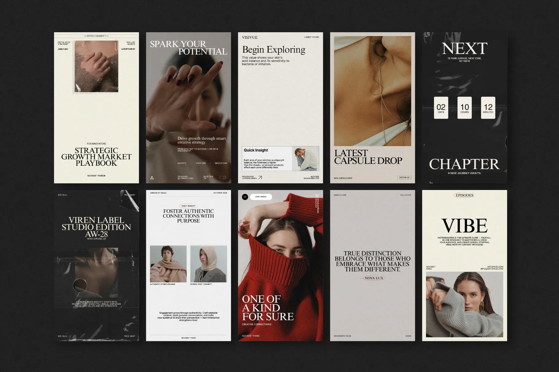 ZUNO Instagram Posts & Stories Kit showcasing a collection of modern Instagram templates with editorial layouts, product imagery, and promotional designs.