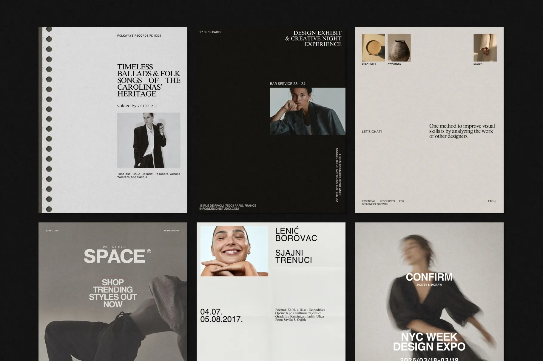 RAYO Instagram post templates featuring editorial layouts, lifestyle photography, typography, and creative designs.